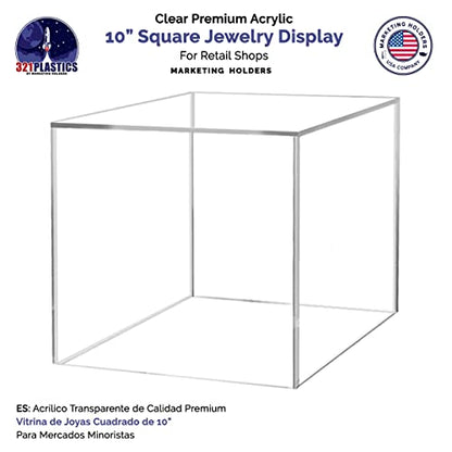 4 Pack 10" Acrylic Display Riser Box with One Open Side No Lid Versatile Clear Square Retail Merchandise Storage Bin or Product Platform No Assembly by Marketing Holders