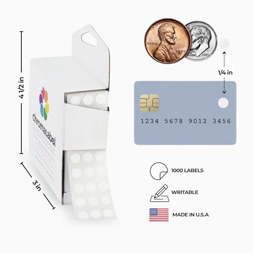 ChromaLabel Small White Circle Stickers, 1/4 Inch, 1000/Box - color: White, size: 1/4"