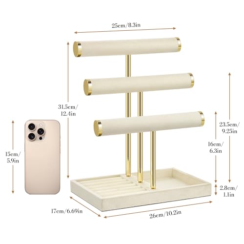 Jewelry Organizer Stand Display, 3 Tier Velvet Bracelet Holder, Beige - color: Beige, size: Large