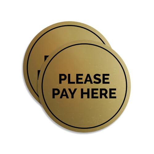 Signs ByLITA Circle Pay Here Sign (Brushed Gold) - Small (2 Pack) - color: Brushed Gold, size: 4" - Small (2 Pack)