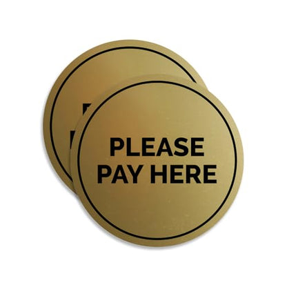 Signs ByLITA Circle Pay Here Sign (Brushed Gold) - Small (2 Pack) - color: Brushed Gold, size: 4" - Small (2 Pack)