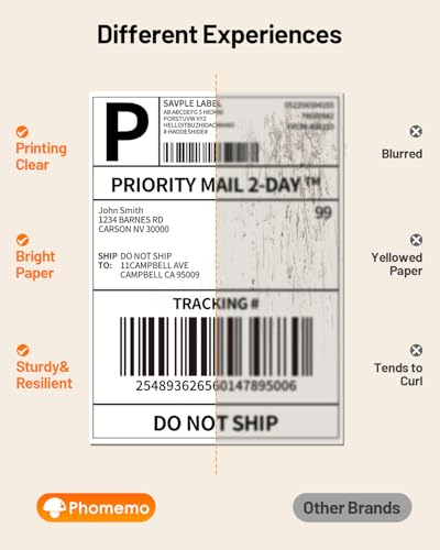 Phomemo 4x6 Thermal Label, Shipping Labels Pack of 250 4x6 Roll Labels, Compatible with Phomemo, Zebra, Rollo, Jadens and Other Thermal Printers - color: White