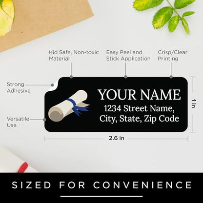 Personalized Graduation Return Address Labels, Custom Announcement Name and Address Mailing Labels Sheets, 30-1200 by My Sign Center