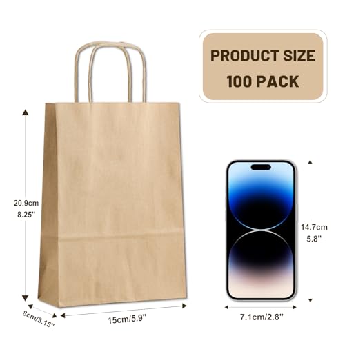 LIHOMR Gift Bags 5.9 "X3.15"X8.25", 50pcs Kraft Paper Bag with Handles - color: Multicolour, size: 8.25 x5.9x3.15 Inch (Pack of 100)