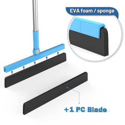KOLLIEE Floor Squeegee Adjustable 59'' Long Handle Professional Floor Squeegee with Hook Water Squeegee Foam Blade for Concrete Floor Tile Pet Hair Floor Wiper - size: Blue Floor Squeegee