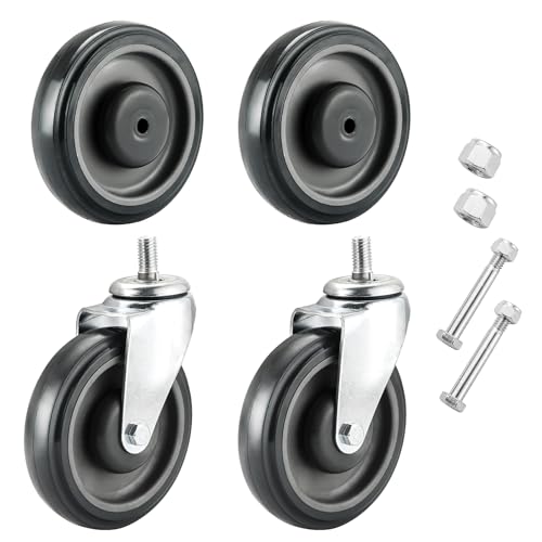 MYFULLY 5" Shopping Cart Caster Wheels 4-Pack with Hardware, Grey - style: Grey
