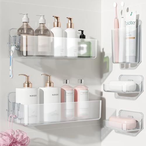 Nieifi Adhesive Shower Shelves, Clear, 5 Pieces - color: A-Clear, size: 5 pieces
