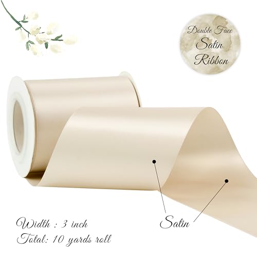 Champagne Double-Faced Satin Ribbon, 3 Inch x 10 Yards - color: Champagne