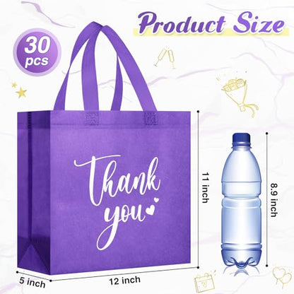 Sweetude 30 Thank You Non Woven Gift Bag, 11 x 12 x 5 Inch, Dark Purple - color: Dark Purple, size: 11 X 12 X 5 Inch