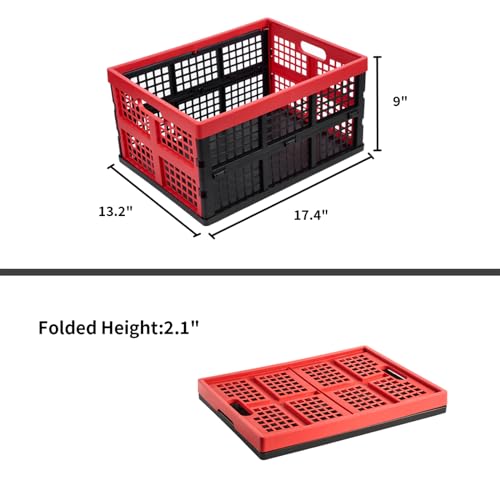 Aebeky 3-Pack Plastic Collapsible Storage Crates-30L,Foldable Plastic Crates for Storage (Black+Red) - color: Black+Red