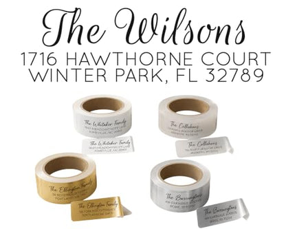 Custom Return Address Labels on a Roll, Personalized Mailing Labels, 2.5" x 0.75", Self-Adhesive Address Stickers, 50 to 500 Labels, Optional Clear Label Dispenser (Handwritten)