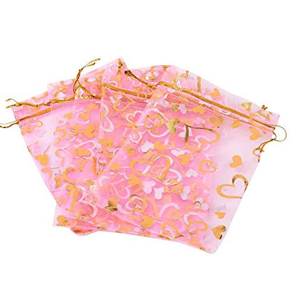 Stratalife 4"x6" Heart Organza Bags with Drawstring, 50PCS - color: 50PCS Heart Pink
