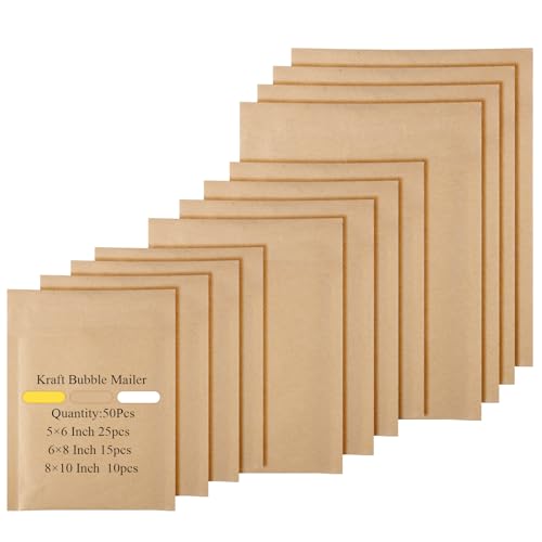 50 Pcs Kraft Bubble Mailers 3 Size Padded Envelopes, Natural - color: Natural