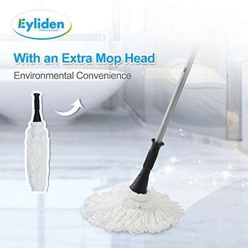 Eyliden Mop with 2 Reusable Microfiber Heads, Easy Wringing Twist Mop - color: White