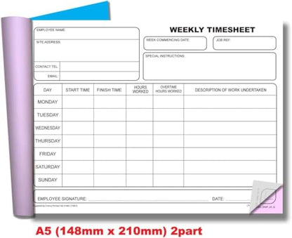 Cherry Printers | NCR | Weekly Timesheet | Duplicate Book | A5 | 40 Sets