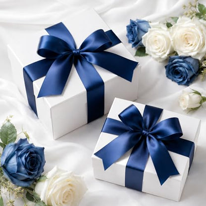 KINGLAKE Double Faced Navy Blue Satin Ribbon - 1-1/2 Inch x 50 Yards - color: Dark Blue