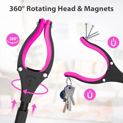 43" Foldable Grabber Reacher Pickup Tool for Seniors, Pink - size: 43-Inch