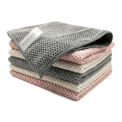 Microfiber Cleaning Cloths 6-Pack, Absorbent Textured Towels Large 12x16 In