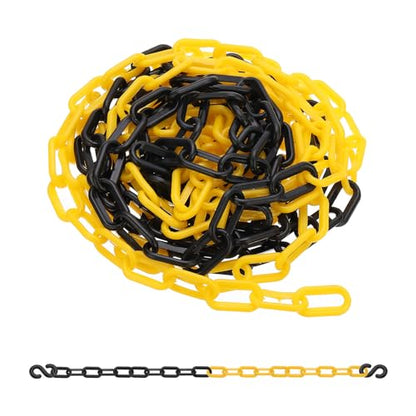 PATIKIL 13Ft Plastic Chain Barrier, Safety Link Chain with 2 S-Hooks for Crowd Control at Driveway Elevator Parking Lot, Black Yellow - color: Black Yellow