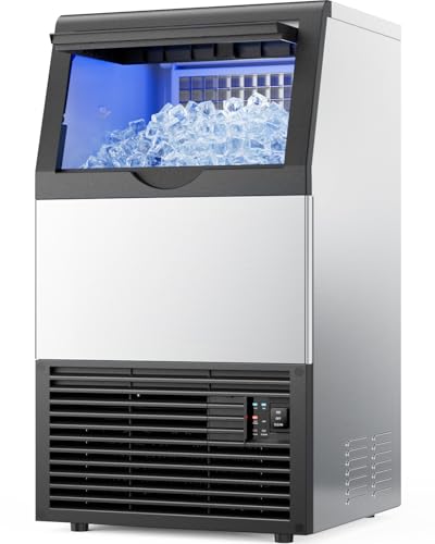 Mojgar Commercial Ice Maker Machine, 100lbs/24H with 18-33lbs Ice Storage - color: Sliver