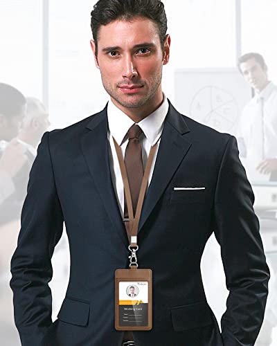 Teskyer Leather ID Badge Holder with Lanyard, Vertical Lychee Coffee - color: Lichee Coffee, size: Vertical