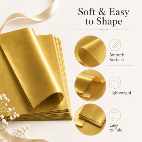 ROVIBIOBIO 100 Sheets Gold Tissue Paper for Gift Bags, 20 x 14 Inch - color: Metallic Gold