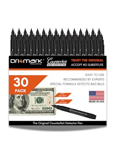 Dri Mark 30 Pack Counterfeit Bill Detector Marker Pen, Made in The USA, 3 Times More Ink, Pocket Size, Fake Money Checker - Money Loss Prevention Tester & Fraud Protection for U.S. Currency - size: 30 Pack