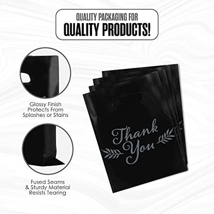 Thank You Merchandise Bags, 1.75 Mil Thick, 20" x 22", 100 Pk, Black, White - color: Black, size: 20" x 22"