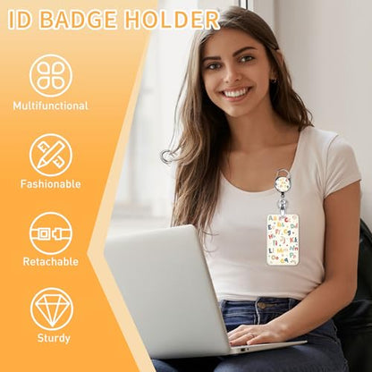 Teacher Lanyard with ID Holder, Colorful Alphabet Badge Holder with Retractable Reel Clip and Breakaway Lanyard, Gifts for Teachers - color: Colorful Alphabet-056