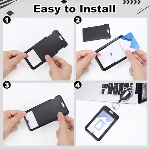 2 Pack Retractable Badge Holder Set with Vertical ID Card Holder, Black - style: 2 Set Hard Material