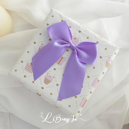 4.5 Inch Twist Tie Small Purple Satin Gift Wrap Bows 24 Counts - color: Light Purple