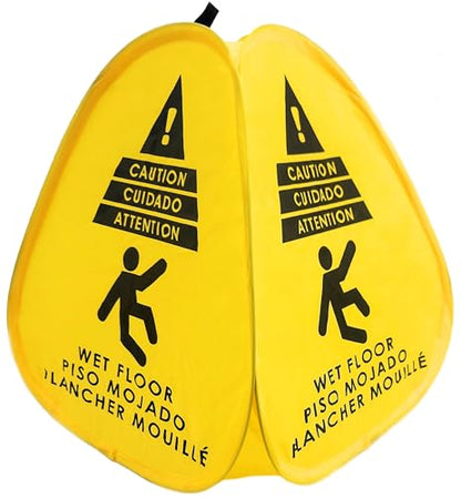 Kraken Sign Co - Pop-up Sign, Yellow 4-Sided Bilingual Trilingual English/Spanish/French Warning, Pop-up Caution Wet Floor Sign 16 inch for Restaurant, Commercial and Industrial Safety. Foldable, Portable, Durable (Yellow, 3 Pack) - size: 3 Pack