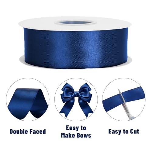 KINGLAKE Double Faced Navy Blue Satin Ribbon - 1-1/2 Inch x 50 Yards - color: Dark Blue