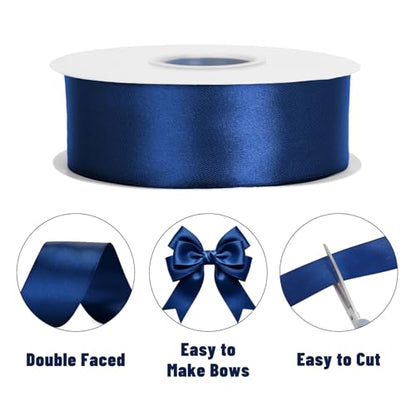 KINGLAKE Double Faced Navy Blue Satin Ribbon - 1-1/2 Inch x 50 Yards - color: Dark Blue