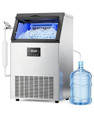Mojgar Commercial Ice Maker 130lbs/24H with 40lbs Storage Bin ETL Approval - color: White Grey