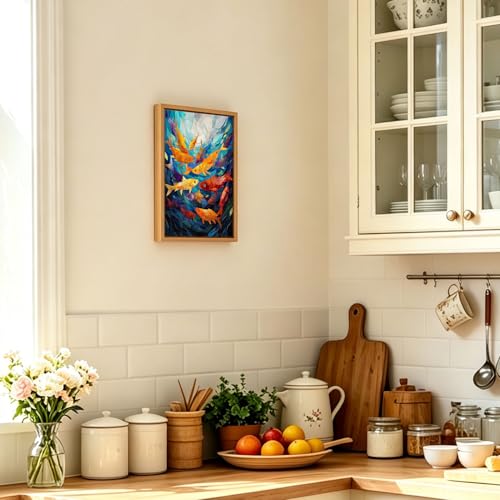 Koi Fish Stained Glass Wooden Box Sign Wall Art 8x12 Inch - color: Colorful Koi Fish