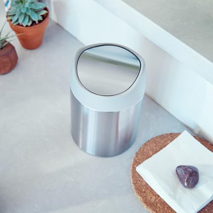 simplehuman Mini Countertop Trash Can, 1.5L / 0.4 Gallon Compact Vanity Trash Can, Balanced Swing Lid, Brushed Stainless Steel - color: Brushed Stainless Steel
