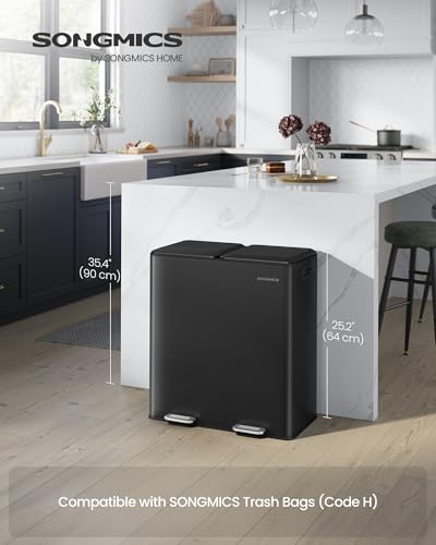 SONGMICS Trash Can, 2 x 8 Gallon, Soft-Close Lids, Stainless Steel - color: Black, size: 2 x 8 Gal. (Old)