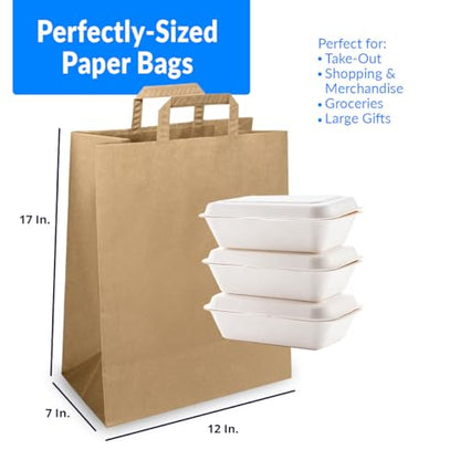 Reli. Paper Grocery Bags with Handles | 55 Pcs Bulk | 12"x7"x17"