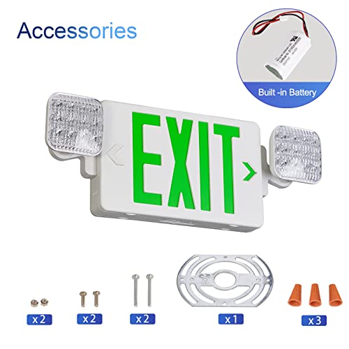 GZRUIYANG Exit Sign with Emergency Lights Green, LED Emergency Exit Light with Battery Backup, UL 924 Certified, AC 120/277V, Commercial Emergency Lights Combo for Business - 4 Pack - color: White Housing Green Letter, size: 4 Pack