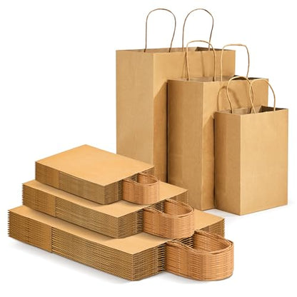 RACETOP Brown Kraft Paper Gift Bags 90 Pack 3 Sizes with Handles Bulk - color: Brown 10x5x13-8x4.5x10.8-5.8x3.2x8.25, size: 1 Count (Pack of 90)