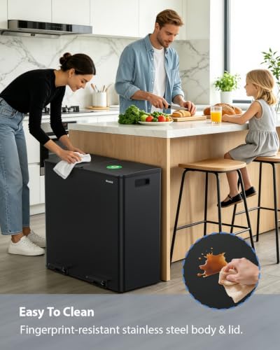 Dual Trash and Recycling Bins for Kitchen, 2*13.2 Gal Dual Trash Can, Black - color: Black, size: 2 * 13.2 Gallon