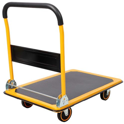 Heavy Duty Foldable Push Cart Dolly – 660 lb Load Capacity, Smooth Swivel Wheels, Textured Flatbed with Padded Handle for Easy Moving at Home, Garage, Office, or Warehouse