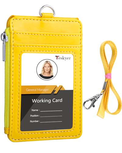 Teskyer ID Badge Holder with Lanyard, Lanyard Wallet, Bright Dark Pink - color: Bright Yellow, size: 3.1" x 4.7"