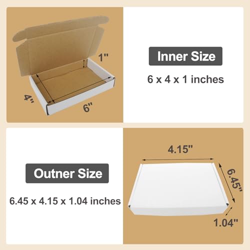6x4x1 Shipping Box Small White Boxes for Gift Mailing Packaging Packing, Corrugated Cardboard Mailer Flat Literature Mailers for Small Business, 25 Pack - size: 6x4x1", style: White-25 Pack