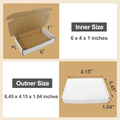 6x4x1 Shipping Box Small White Boxes for Gift Mailing Packaging Packing, Corrugated Cardboard Mailer Flat Literature Mailers for Small Business, 25 Pack - size: 6x4x1", style: White-25 Pack