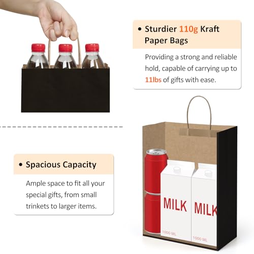 BagDream Kraft Paper Bags with Handles 10x5x13 Inch Black 50 Pack Bulk - color: Black