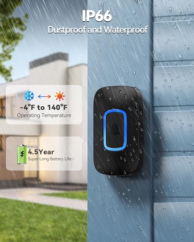 TECKNET Plug-in Wireless Doorbell with RGB Lighting & 1300 Feet Range,IP66 Waterproof Doorbell for Home/Classroom/Office/Business,60 Chimes,5-Level Volume,4.5-Year Battery Life(Black) - color: Black 1 Receiver+1 Button