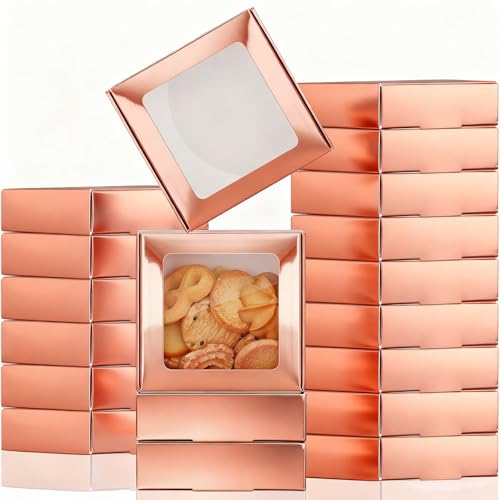 Zonon 30 Pcs Kraft Paper Boxes with Window 4.13x 4.13x 1.18inch (Rose Gold) - color: Rose Gold