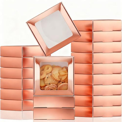 Zonon 30 Pcs Kraft Paper Boxes with Window 4.13x 4.13x 1.18inch (Rose Gold) - color: Rose Gold